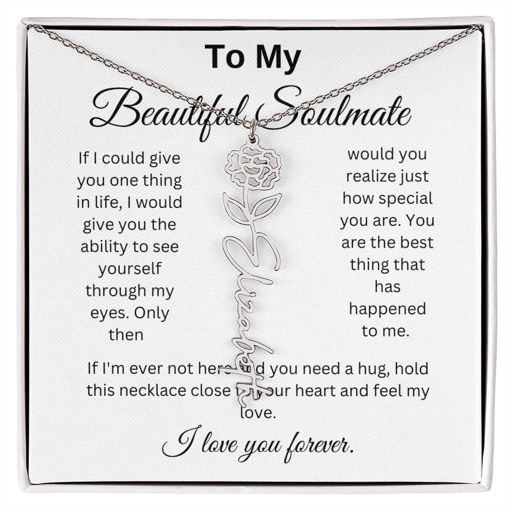 To My Beautiful Soulmate Name Birth Flower Necklace