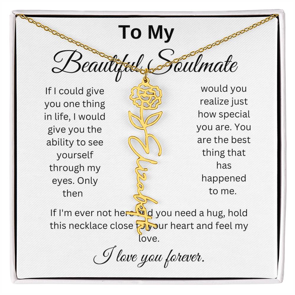 To My Beautiful Soulmate Name Birth Flower Necklace