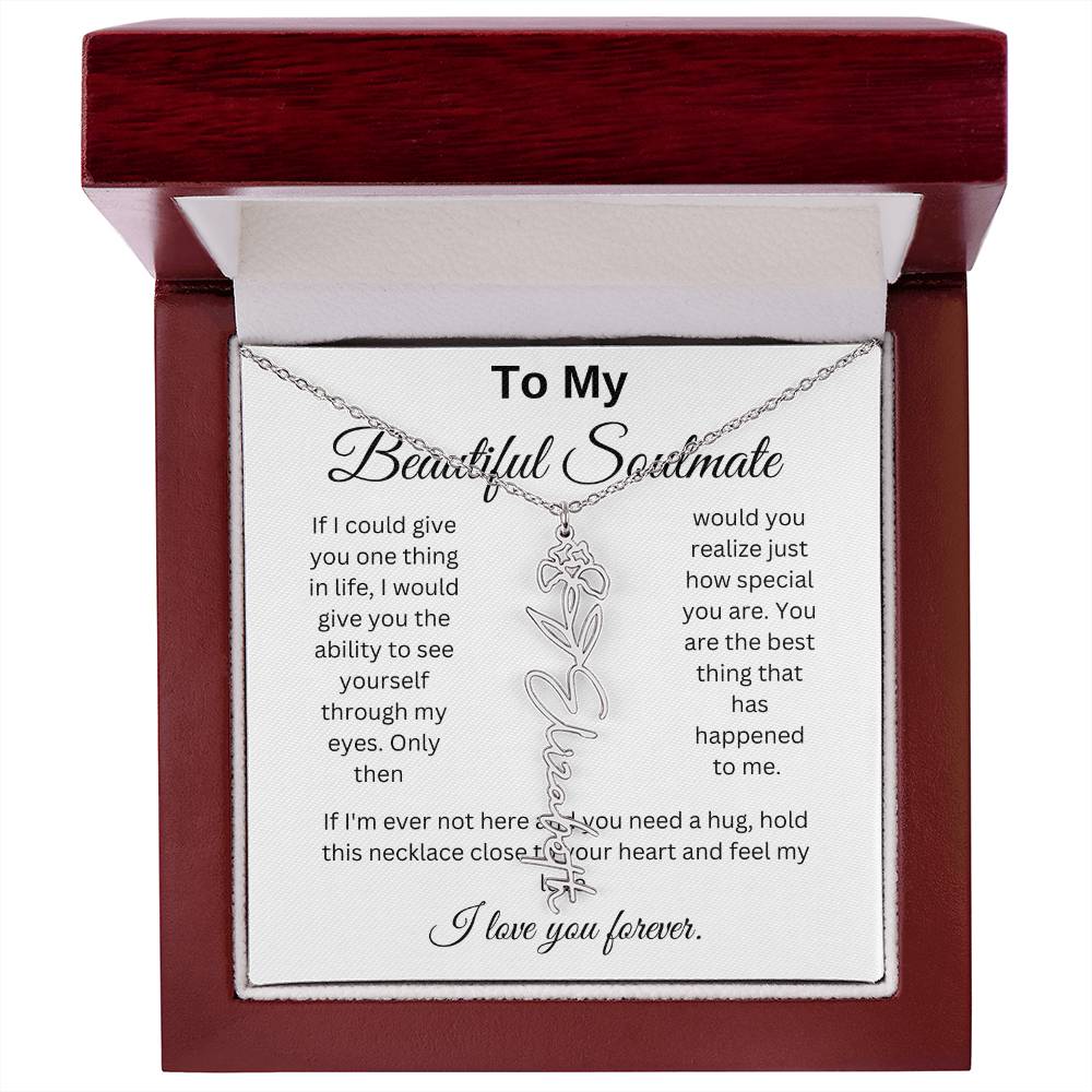 To My Beautiful Soulmate Name Birth Flower Necklace