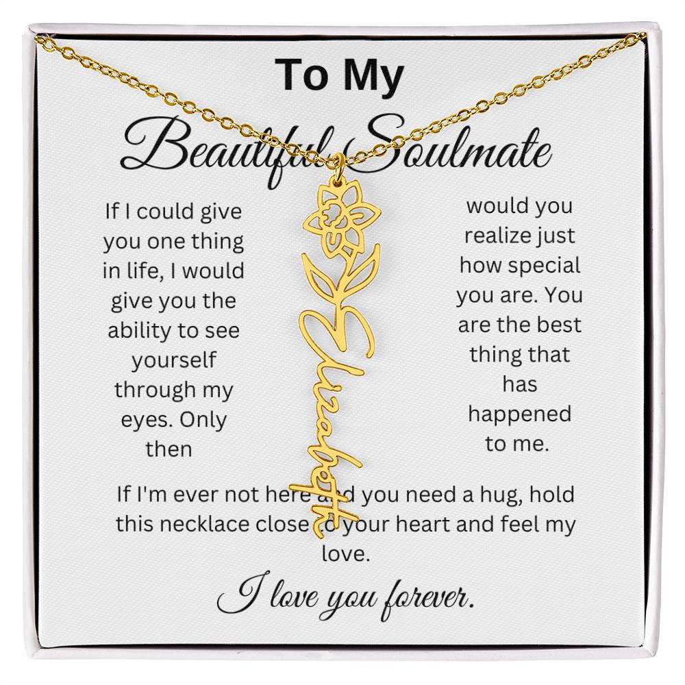 To My Beautiful Soulmate Name Birth Flower Necklace