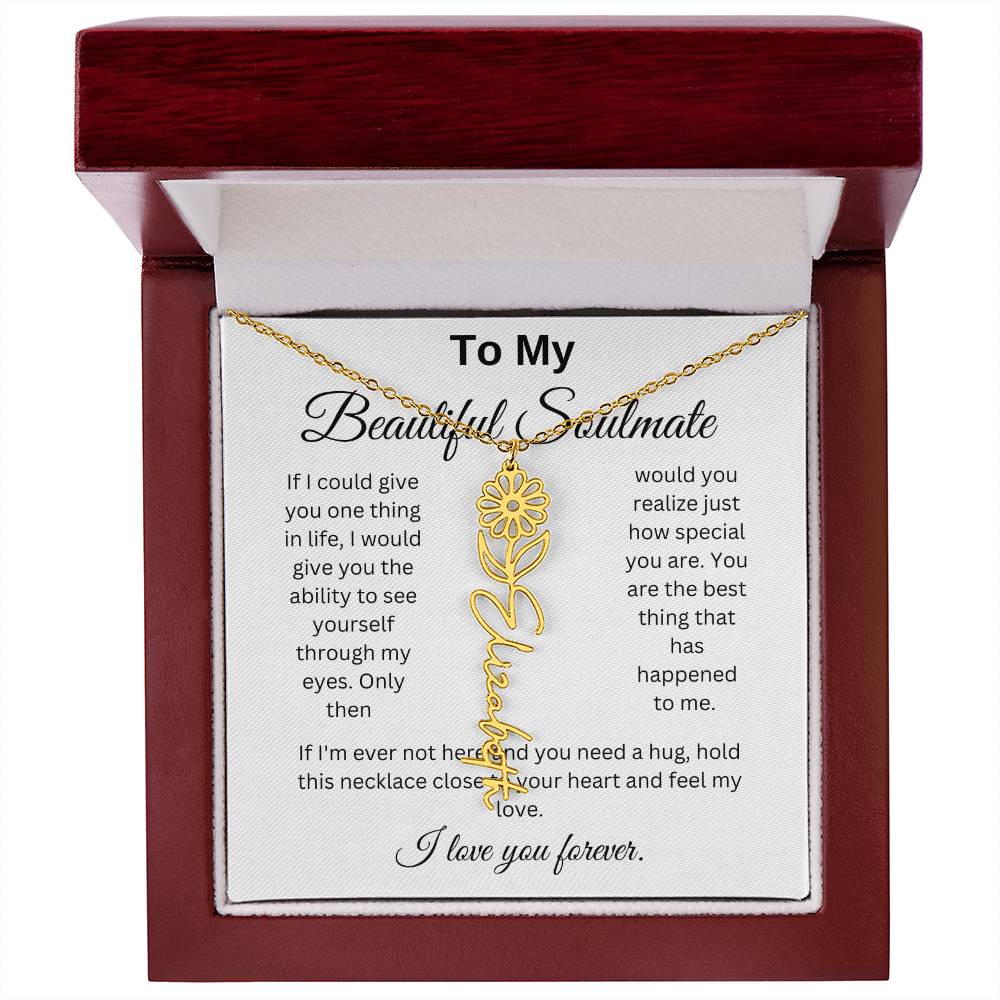 To My Beautiful Soulmate Name Birth Flower Necklace