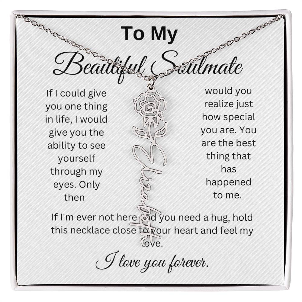 To My Beautiful Soulmate Name Birth Flower Necklace