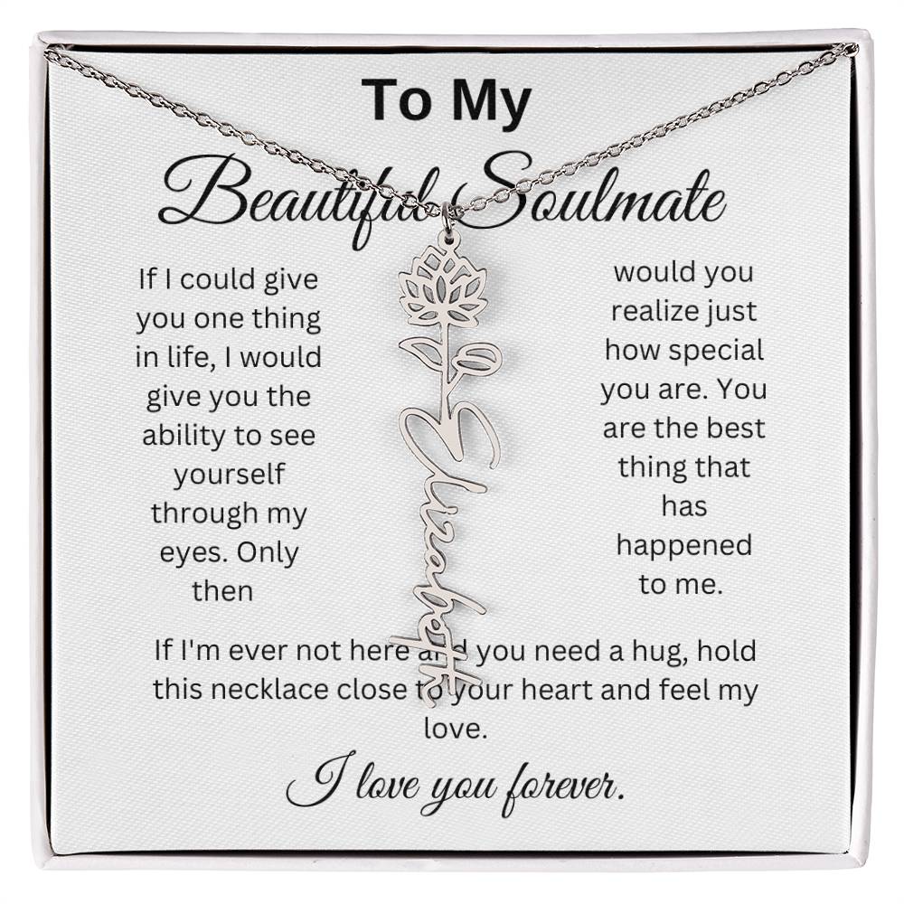 To My Beautiful Soulmate Name Birth Flower Necklace