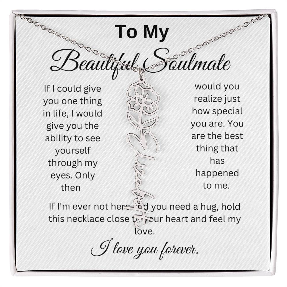 To My Beautiful Soulmate Name Birth Flower Necklace