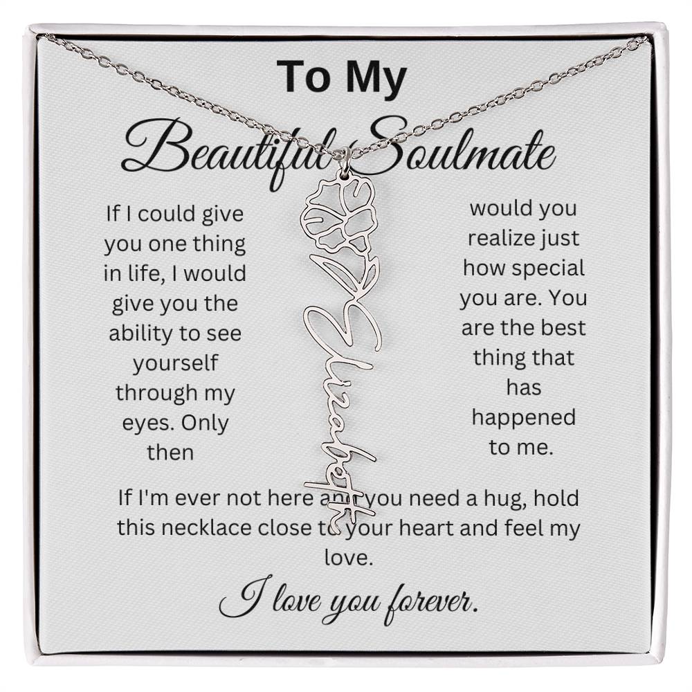 To My Beautiful Soulmate Name Birth Flower Necklace