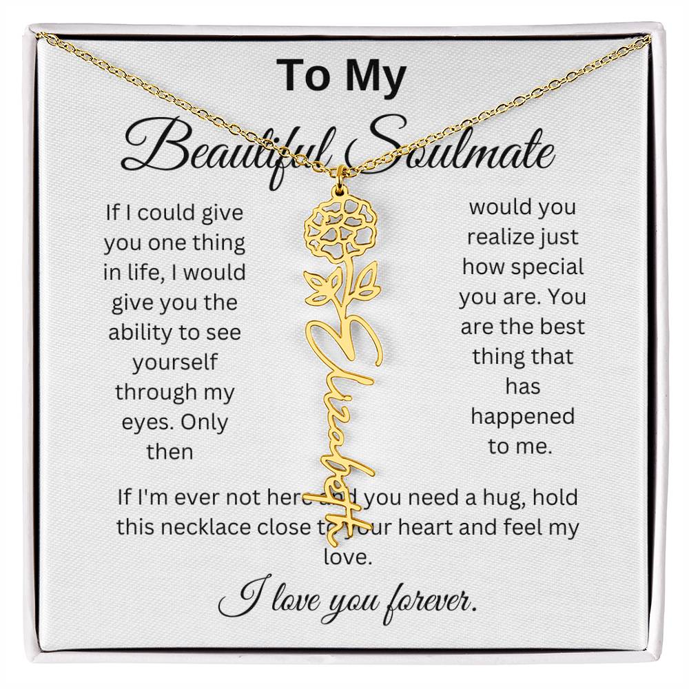 To My Beautiful Soulmate Name Birth Flower Necklace