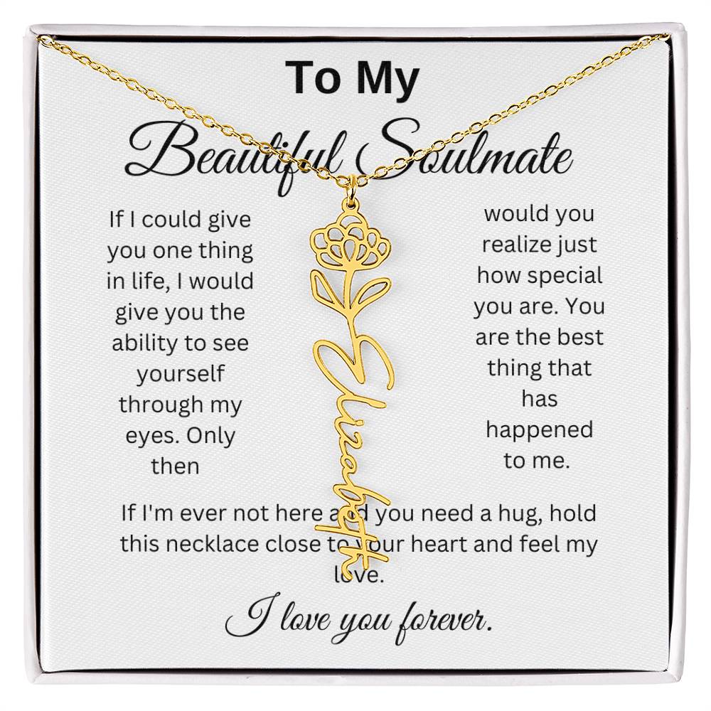 To My Beautiful Soulmate Name Birth Flower Necklace