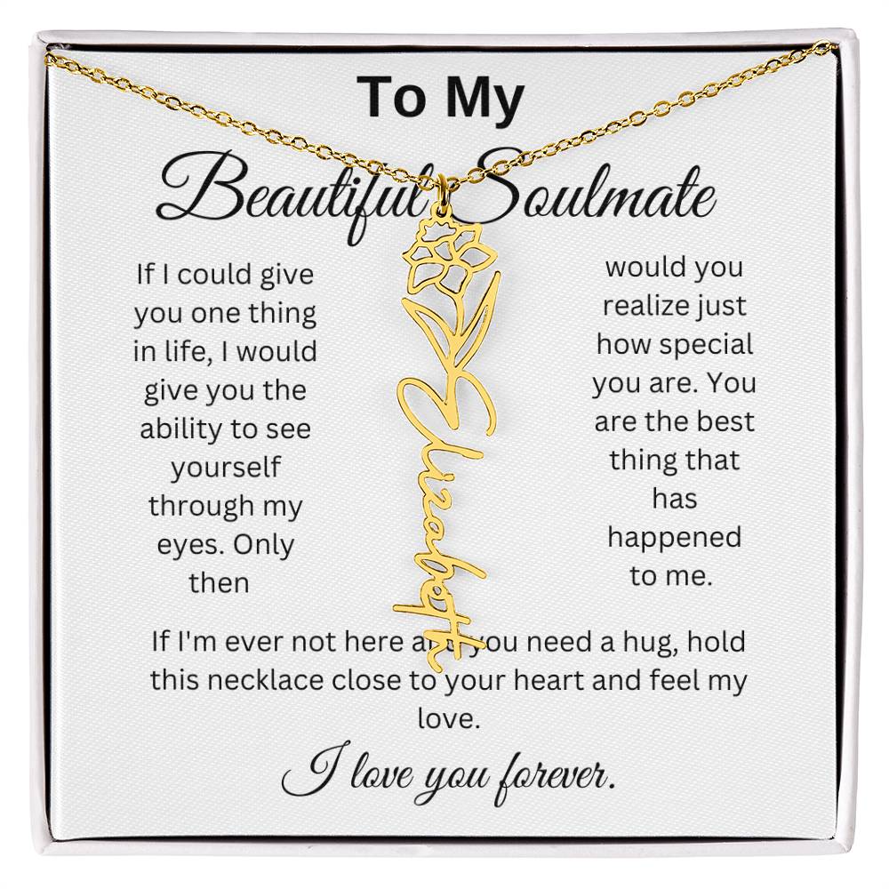 To My Beautiful Soulmate Name Birth Flower Necklace