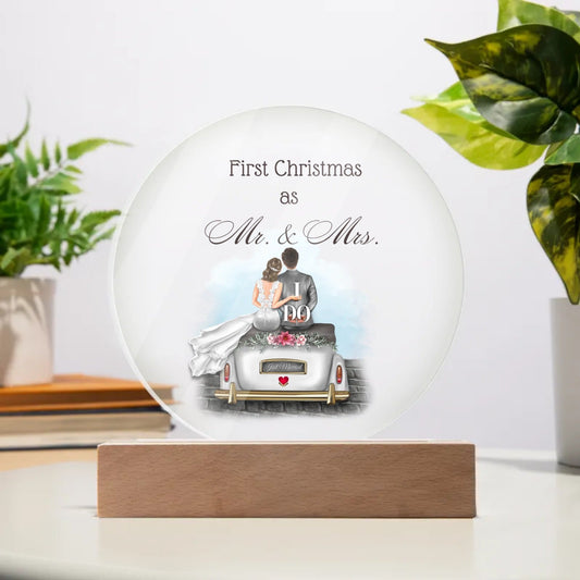 First Christmas As Mr. and Mrs. Circle Acrylic Plaque